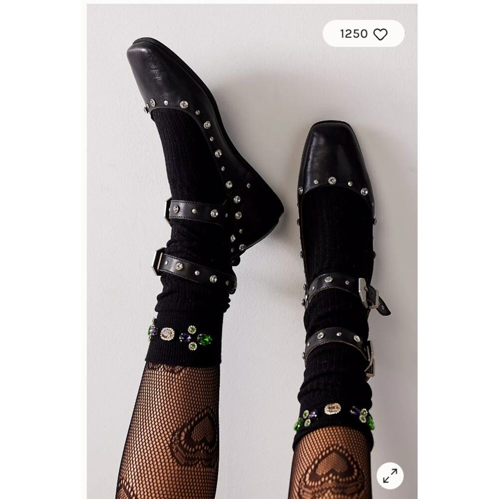 Free People Mystic Diamante Flats 8 Black NEW